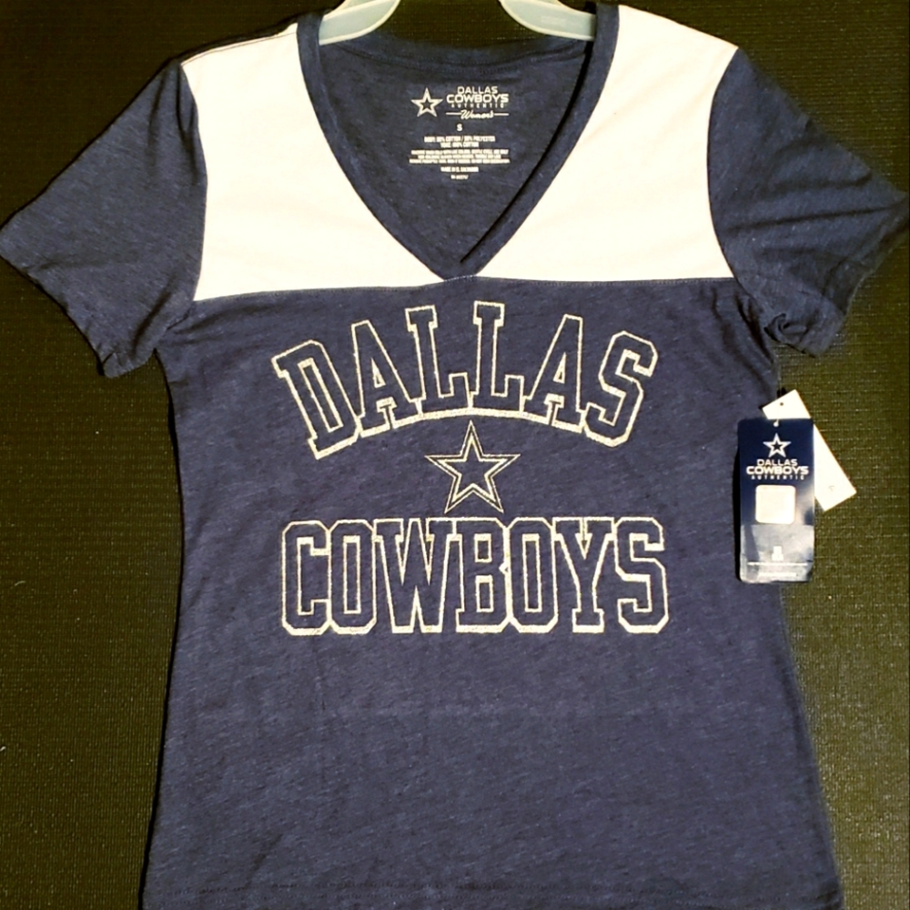 WOMEN'S DALLAS COWBOYS "Coralia" Glitter V-Neck T-Shirt (S, M, L, XL, 2XL, 3XL)